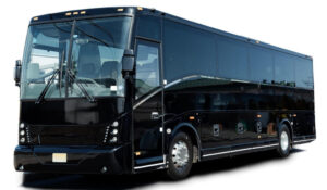 Long Island luxury coach bus service featuring a 40 passenger Van Hool coach with onboard bathroom and premium seating