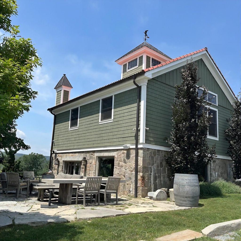 Winery building at Fjord Vineyards in the Hudson Valley during a chauffeured wine tasting tour from Long Island.